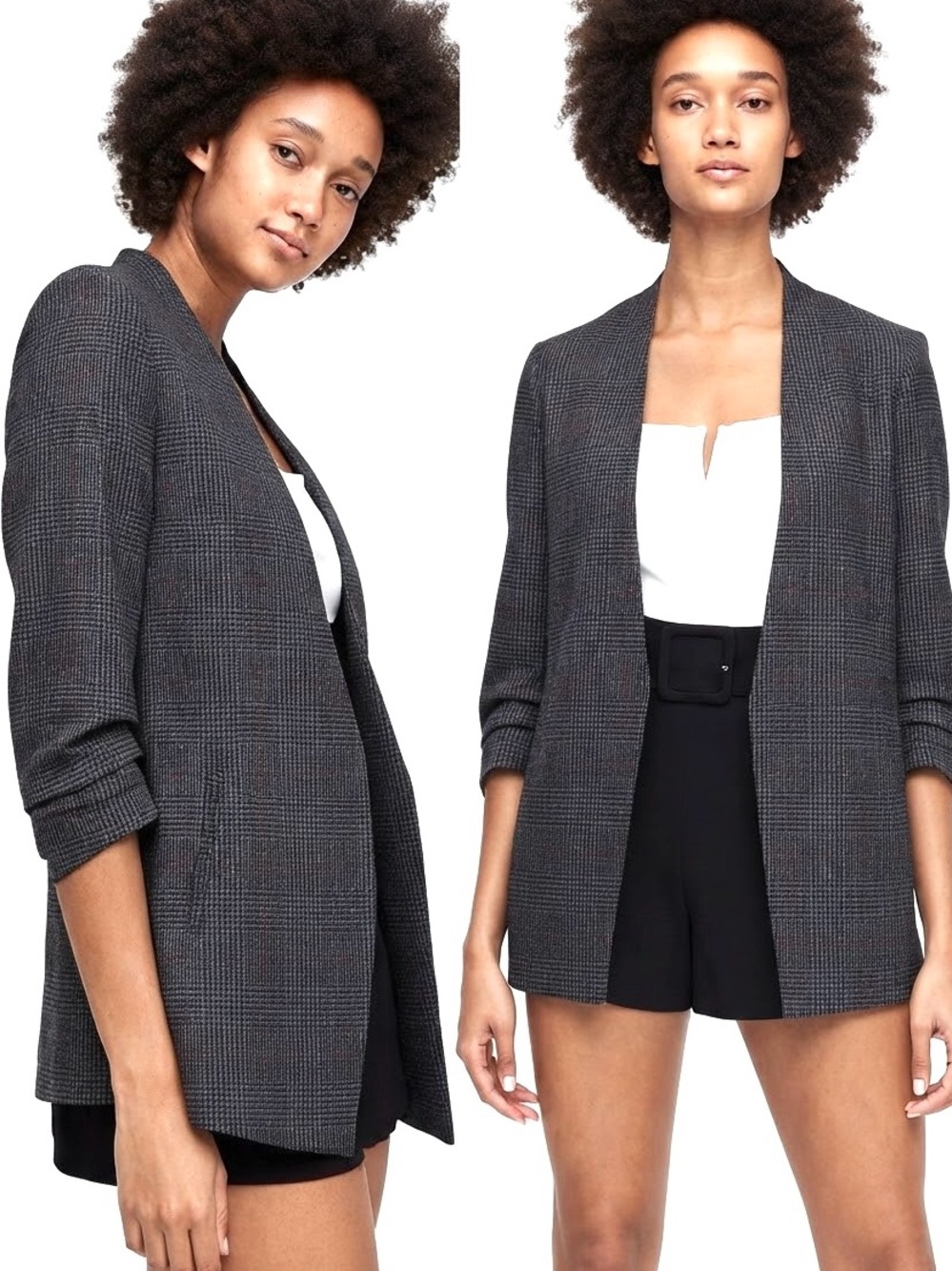 Babaton Aritzia Women’s Gray Plaid Open-Front Blazer Jacket